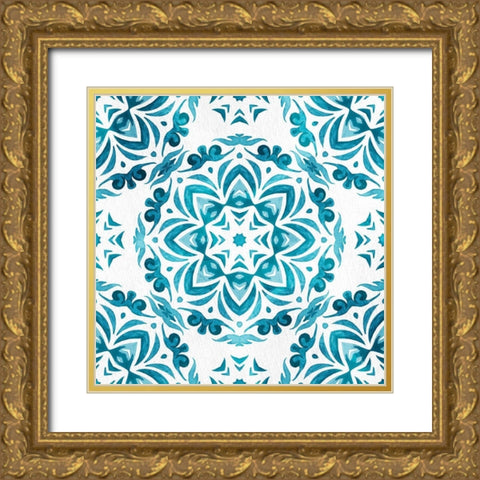 Blue Hue Tile 2 Gold Ornate Wood Framed Art Print with Double Matting by Allen, Kimberly