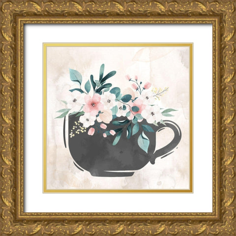 Coffee Floral 2 Gold Ornate Wood Framed Art Print with Double Matting by Allen, Kimberly