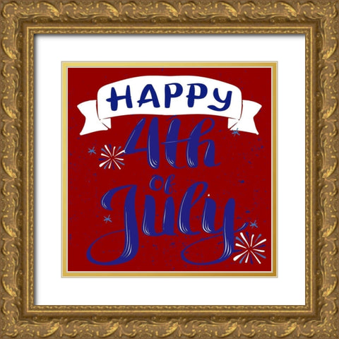 Happy 4th 2 Gold Ornate Wood Framed Art Print with Double Matting by Allen, Kimberly