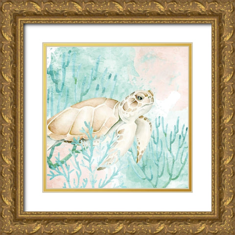 Sea Turtle Swim 2 Gold Ornate Wood Framed Art Print with Double Matting by Allen, Kimberly