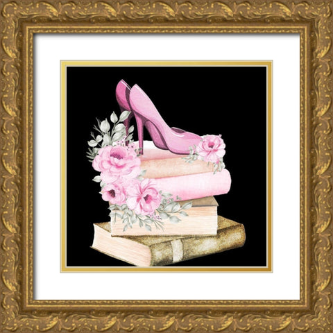 Heels and Books 1 Gold Ornate Wood Framed Art Print with Double Matting by Allen, Kimberly