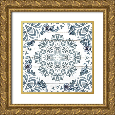 Blue Tiles 1 Gold Ornate Wood Framed Art Print with Double Matting by Allen, Kimberly