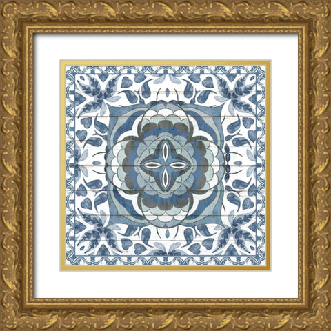 Blue Tiles 2 Gold Ornate Wood Framed Art Print with Double Matting by Allen, Kimberly