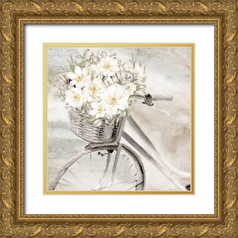 Flower Bike Gold Ornate Wood Framed Art Print with Double Matting by Allen, Kimberly