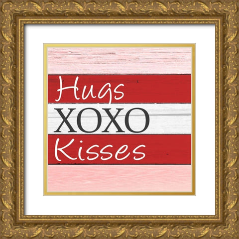 Hugs Kisses Gold Ornate Wood Framed Art Print with Double Matting by Allen, Kimberly