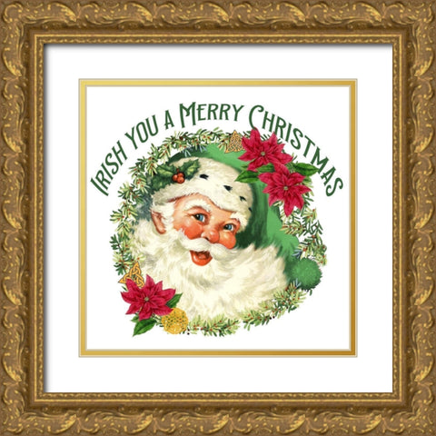 Green Santa Merry Christmas Gold Ornate Wood Framed Art Print with Double Matting by Allen, Kimberly