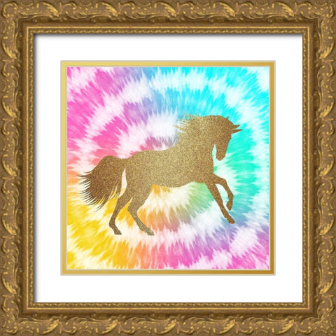 Tie Dye Unicorn 1 Gold Ornate Wood Framed Art Print with Double Matting by Allen, Kimberly