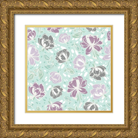 Lilac Florals Pattern Gold Ornate Wood Framed Art Print with Double Matting by Allen, Kimberly