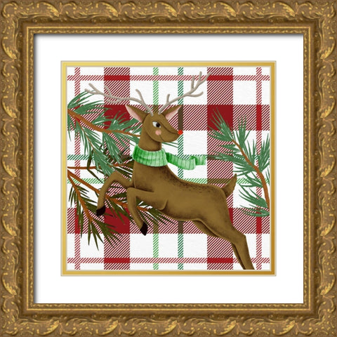 Reindeer Plaid Gold Ornate Wood Framed Art Print with Double Matting by Allen, Kimberly
