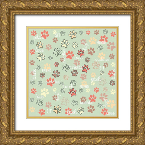 Paw Print Gold Ornate Wood Framed Art Print with Double Matting by Allen, Kimberly