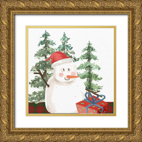Christmas Snowman Gold Ornate Wood Framed Art Print with Double Matting by Allen, Kimberly