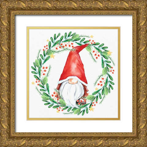 Gnome Wreath 1 Gold Ornate Wood Framed Art Print with Double Matting by Allen, Kimberly