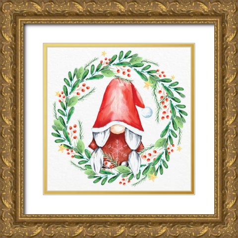 Gnome Wreath 2 Gold Ornate Wood Framed Art Print with Double Matting by Allen, Kimberly