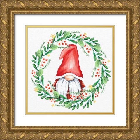 Gnome Wreath 3 Gold Ornate Wood Framed Art Print with Double Matting by Allen, Kimberly