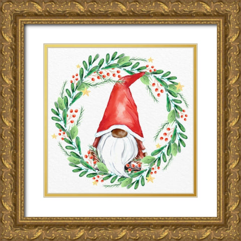 Gnome Wreath 1 v2 Gold Ornate Wood Framed Art Print with Double Matting by Allen, Kimberly