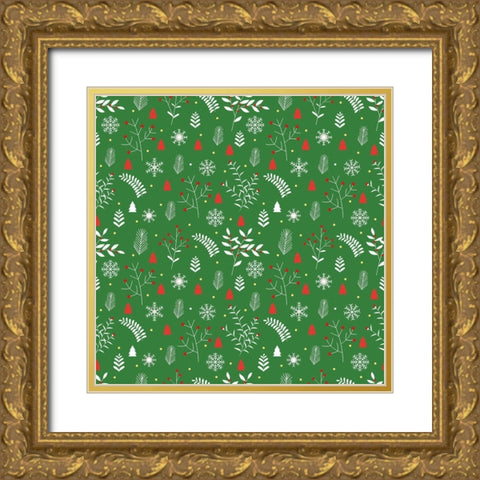 Gnome Wreath Pattern 3 Gold Ornate Wood Framed Art Print with Double Matting by Allen, Kimberly