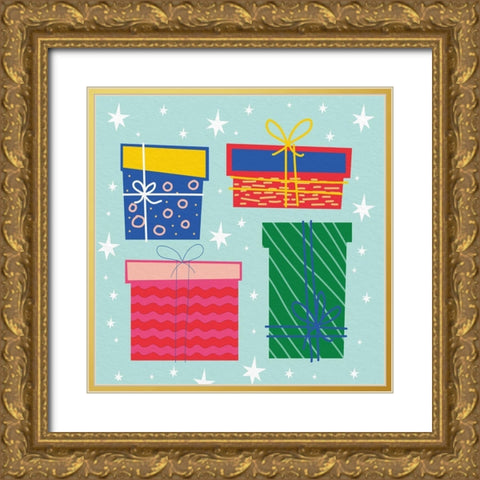 Presents Gold Ornate Wood Framed Art Print with Double Matting by Allen, Kimberly