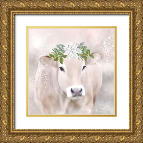 Snow Cow Gold Ornate Wood Framed Art Print with Double Matting by Allen, Kimberly
