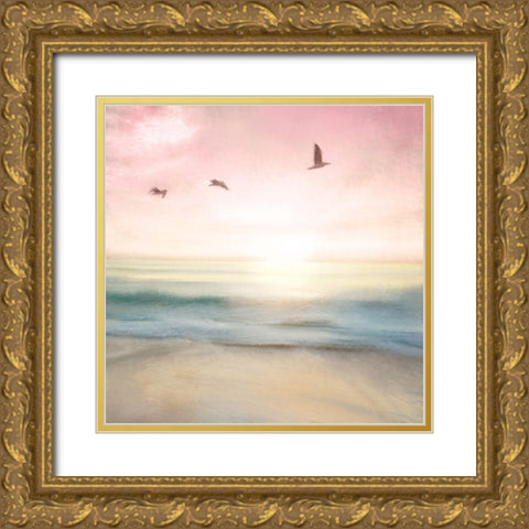 Pink Sunrise Beach Gold Ornate Wood Framed Art Print with Double Matting by Allen, Kimberly