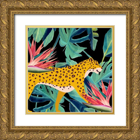 In the Palms Leopards 1 Gold Ornate Wood Framed Art Print with Double Matting by Allen, Kimberly