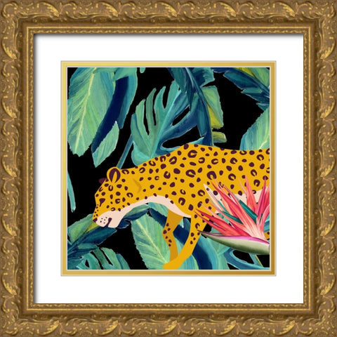 In the Palms Leopards 2 Gold Ornate Wood Framed Art Print with Double Matting by Allen, Kimberly