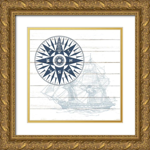 Ships Compass Gold Ornate Wood Framed Art Print with Double Matting by Allen, Kimberly