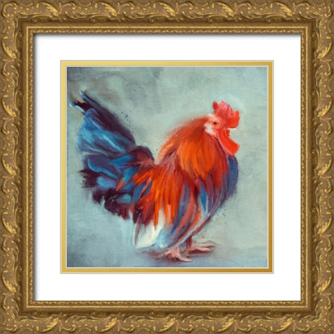 Rooster 1 Gold Ornate Wood Framed Art Print with Double Matting by Allen, Kimberly