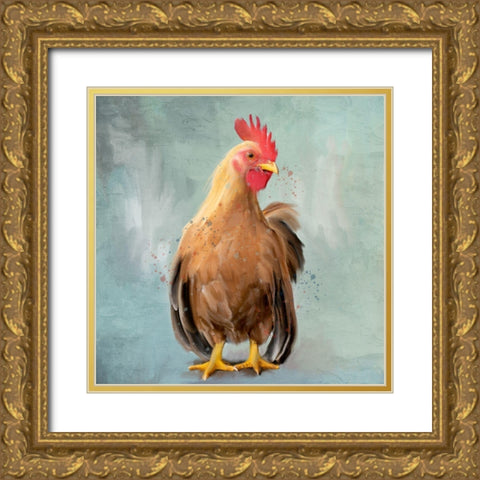 Rooster 2 Gold Ornate Wood Framed Art Print with Double Matting by Allen, Kimberly