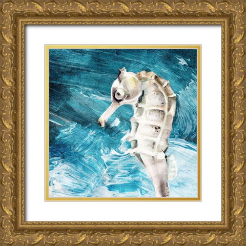 Seahorse Swimming Gold Ornate Wood Framed Art Print with Double Matting by Allen, Kimberly