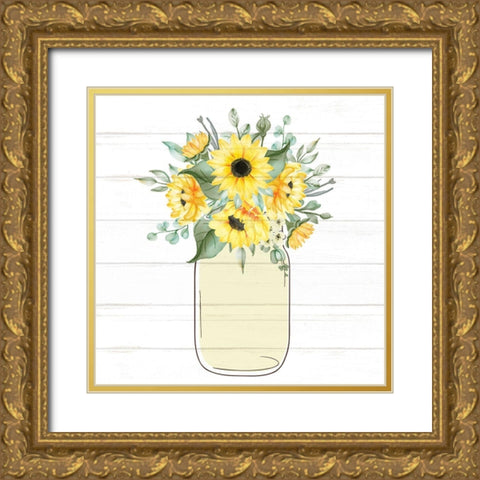 Mason Jar Floral 12 Gold Ornate Wood Framed Art Print with Double Matting by Allen, Kimberly