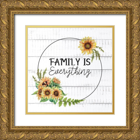 Family Is Everything Sunflowers Gold Ornate Wood Framed Art Print with Double Matting by Allen, Kimberly