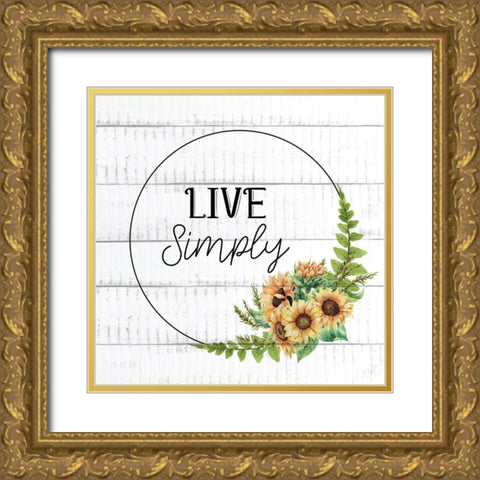 Live Simply Sunflowers Gold Ornate Wood Framed Art Print with Double Matting by Allen, Kimberly