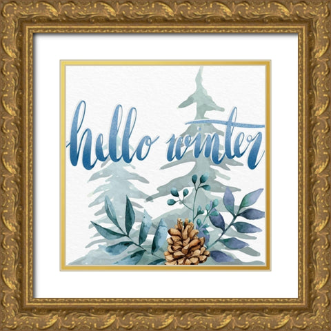 Hello Winter Gold Ornate Wood Framed Art Print with Double Matting by Allen, Kimberly