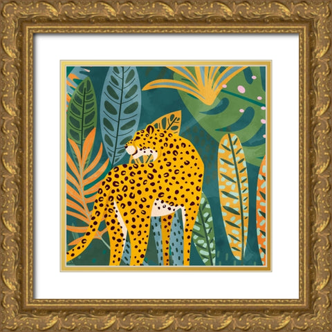 Palm Leopard 1 Gold Ornate Wood Framed Art Print with Double Matting by Allen, Kimberly