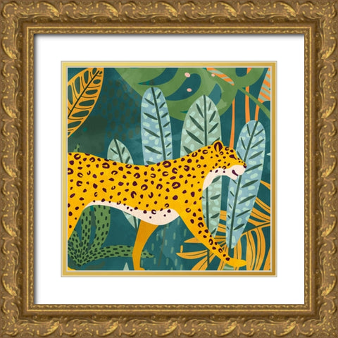 Palm Leopard 2 Gold Ornate Wood Framed Art Print with Double Matting by Allen, Kimberly