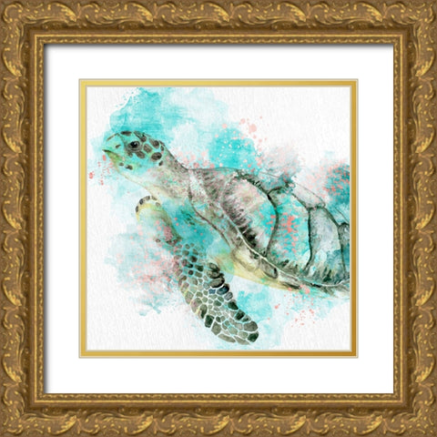 Turtle Swim Gold Ornate Wood Framed Art Print with Double Matting by Allen, Kimberly