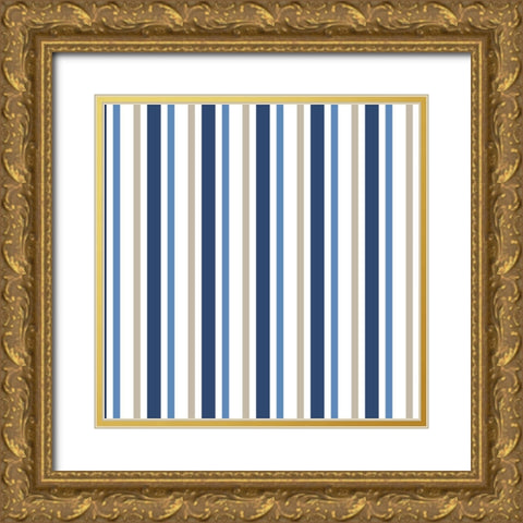Seaside Stripes Pattern Gold Ornate Wood Framed Art Print with Double Matting by Allen, Kimberly