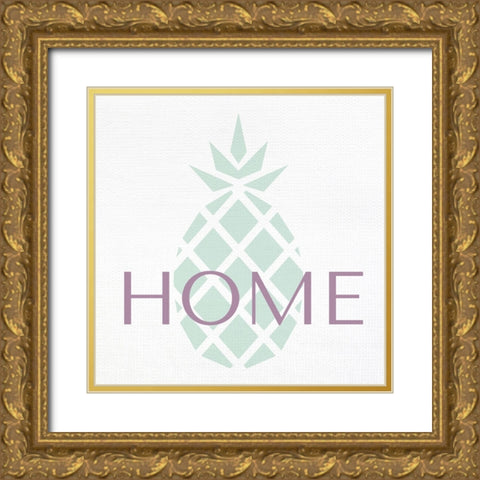 Home Pineapple Gold Ornate Wood Framed Art Print with Double Matting by Allen, Kimberly