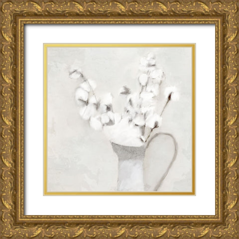Vase Of Cotton Gold Ornate Wood Framed Art Print with Double Matting by Allen, Kimberly