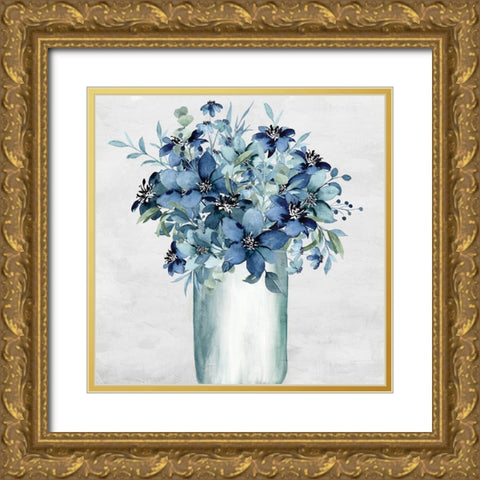 Vase Of Blue Gold Ornate Wood Framed Art Print with Double Matting by Allen, Kimberly
