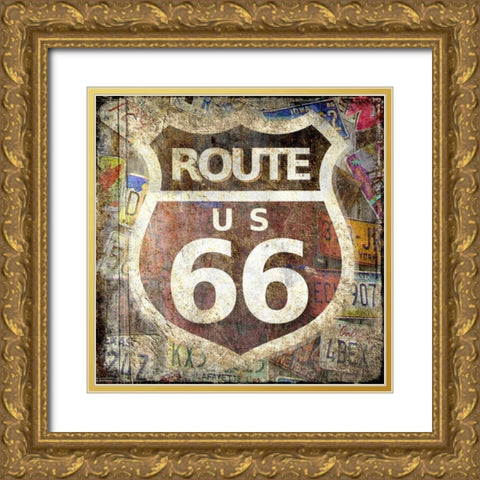 Route 66 Gold Ornate Wood Framed Art Print with Double Matting by Allen, Kimberly
