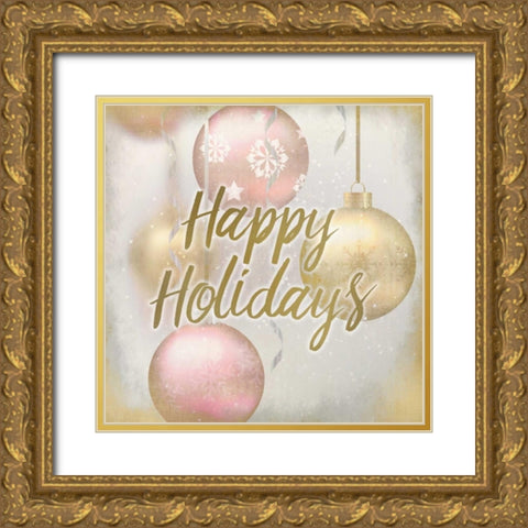 Happy Holidays Ornaments Gold Ornate Wood Framed Art Print with Double Matting by Allen, Kimberly