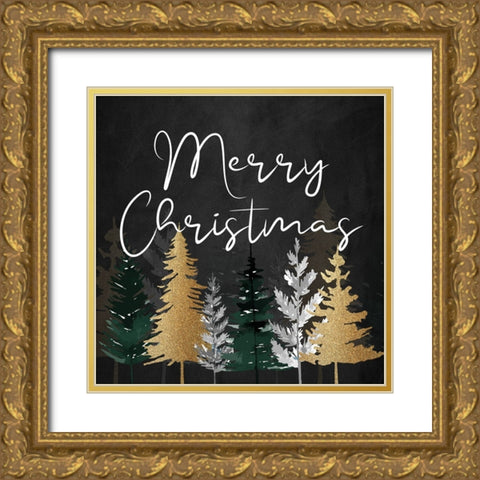 Merry Christmas Pines Gold Ornate Wood Framed Art Print with Double Matting by Allen, Kimberly