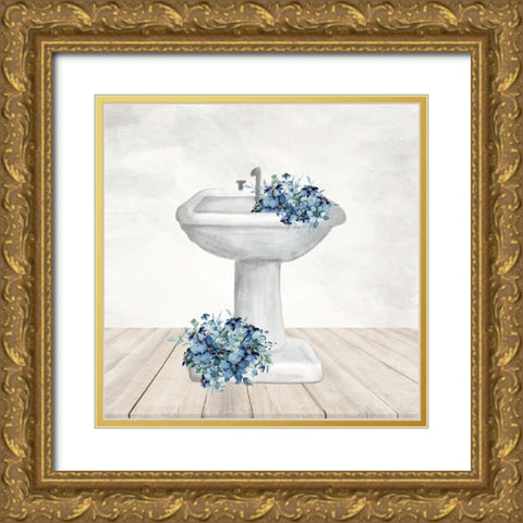 Blue Bath 3 Gold Ornate Wood Framed Art Print with Double Matting by Allen, Kimberly
