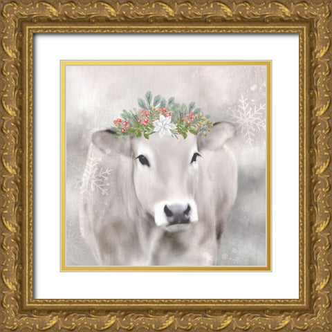 Christmas Moo Gold Ornate Wood Framed Art Print with Double Matting by Allen, Kimberly