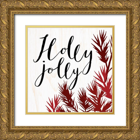 Holly Jolly Gold Ornate Wood Framed Art Print with Double Matting by Allen, Kimberly