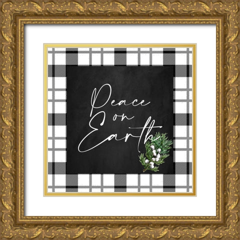 Peace On Earth Plaid Gold Ornate Wood Framed Art Print with Double Matting by Allen, Kimberly