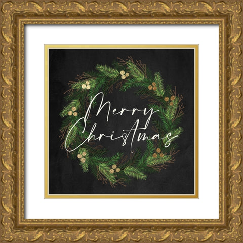 Merry Wreath Gold Ornate Wood Framed Art Print with Double Matting by Allen, Kimberly