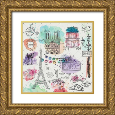 A Day In Paris Gold Ornate Wood Framed Art Print with Double Matting by Allen, Kimberly
