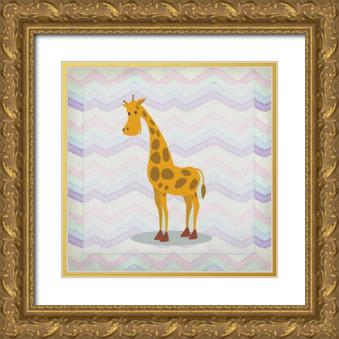 Pink Giraffe Time Gold Ornate Wood Framed Art Print with Double Matting by Allen, Kimberly